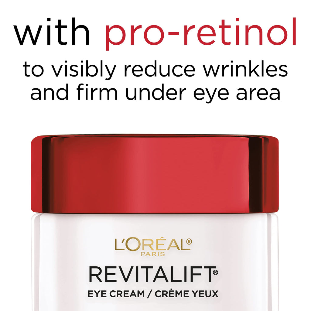 L'Oreal Paris Skincare Revitalift Anti-Wrinkle and Firming Eye Cream with Pro Retinol, Treatment to Reduce Dark Circles, Fragrance Free, 0.5 oz.