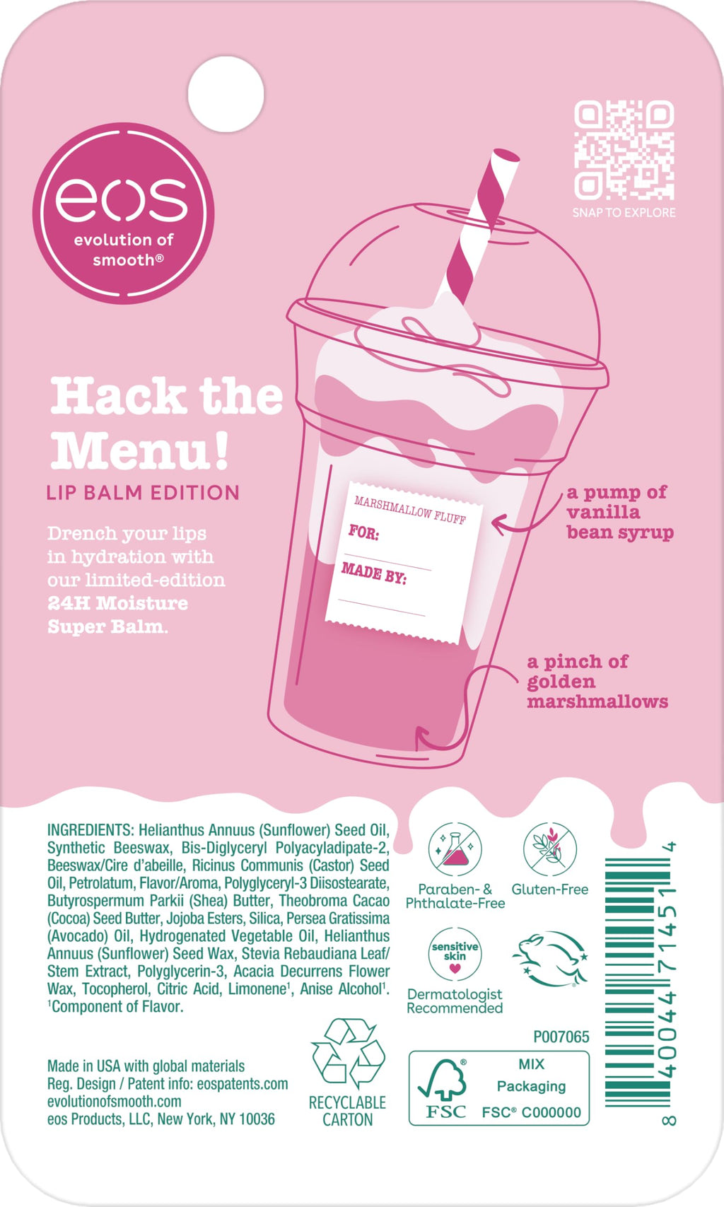 eos 24H Moisture Super Balm - Marshmallow Fluff, Lip mask, Moisturizing, Lip Treatment, Limited-Edition Skincare, 0.35 fl oz