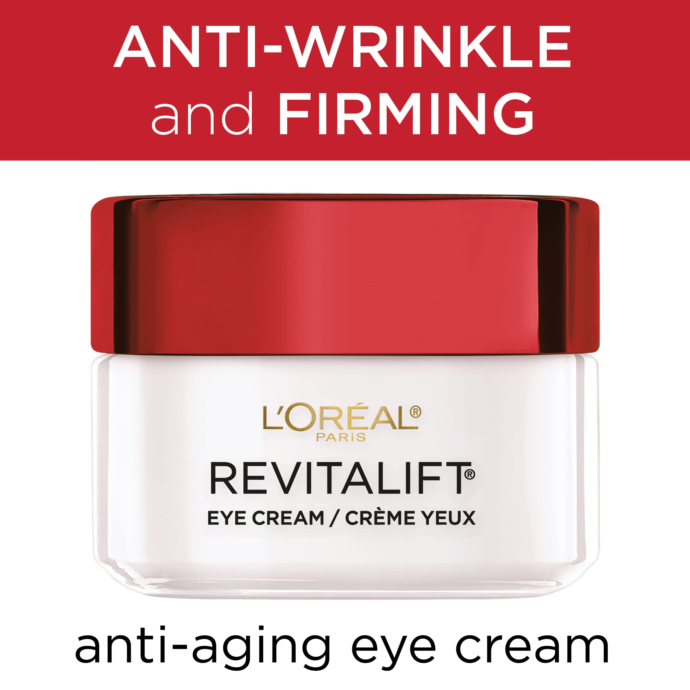 L'Oreal Paris Skincare Revitalift Anti-Wrinkle and Firming Eye Cream with Pro Retinol, Treatment to Reduce Dark Circles, Fragrance Free, 0.5 oz.